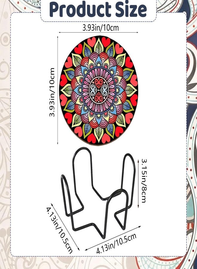 IIDEA Set of 6 Wood Coasters with Holder,Mandala Diamond Art Wooden Coasters for Table Protection Absorbent Drink Cup Cork Base Farmhouse Housewarming Gifts,Heat-Resistant - Image 2